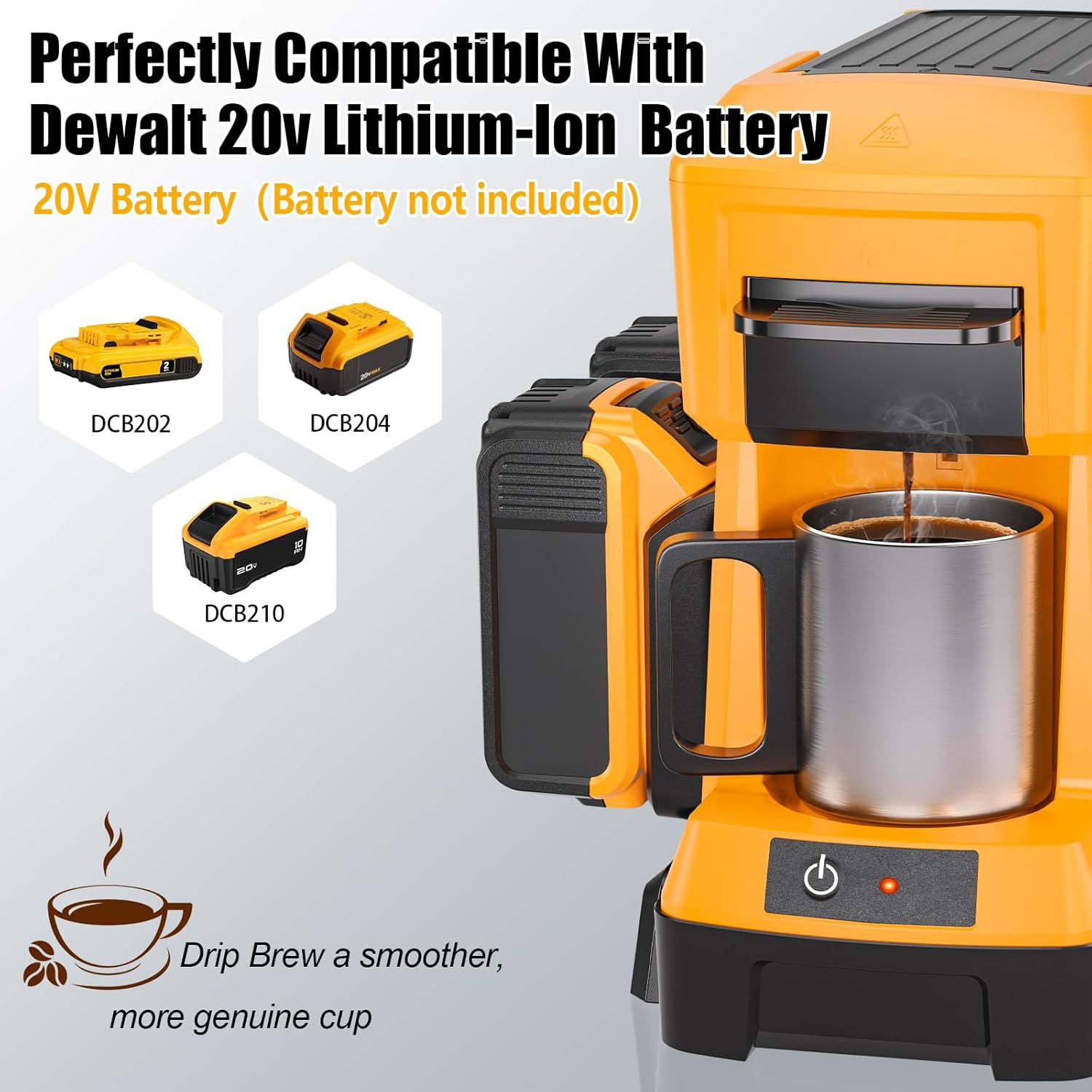 Taingwei Cordless Coffee Maker for Dewalt 20V Battery, Portable Drip Coffee Maker with Electric Coffee Grinder for RV, Camping, Travel, Car, Hiking (Battery Not Included) - Image 2