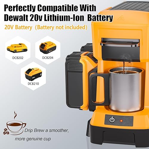 Miniatura 2 de Taingwei Cafetera inalámbrica para batería Dewalt de 20 V, cafetera de goteo portátil con molinillo de café eléctrico para RV, camping, viajes,
