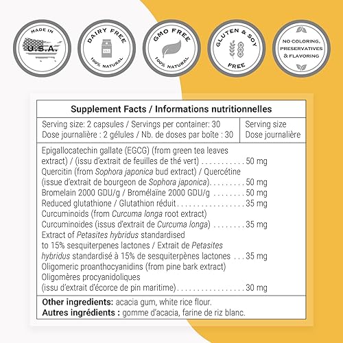 Miniatura 4 de Supersmart - Desintoxicación pulmonar (fórmula avanzada) - con quercetina, bromelina, curcuminoides, EGCG | Sin OMG y sin gluten - 60 cápsulas