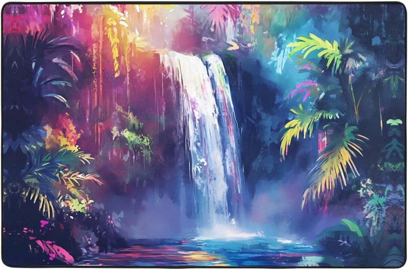 Watercolor Waterfall Picture Anti-Slip Floor mat Carpet Rug 72"x48" for Living Room Office Coffee Table Bed Balcony