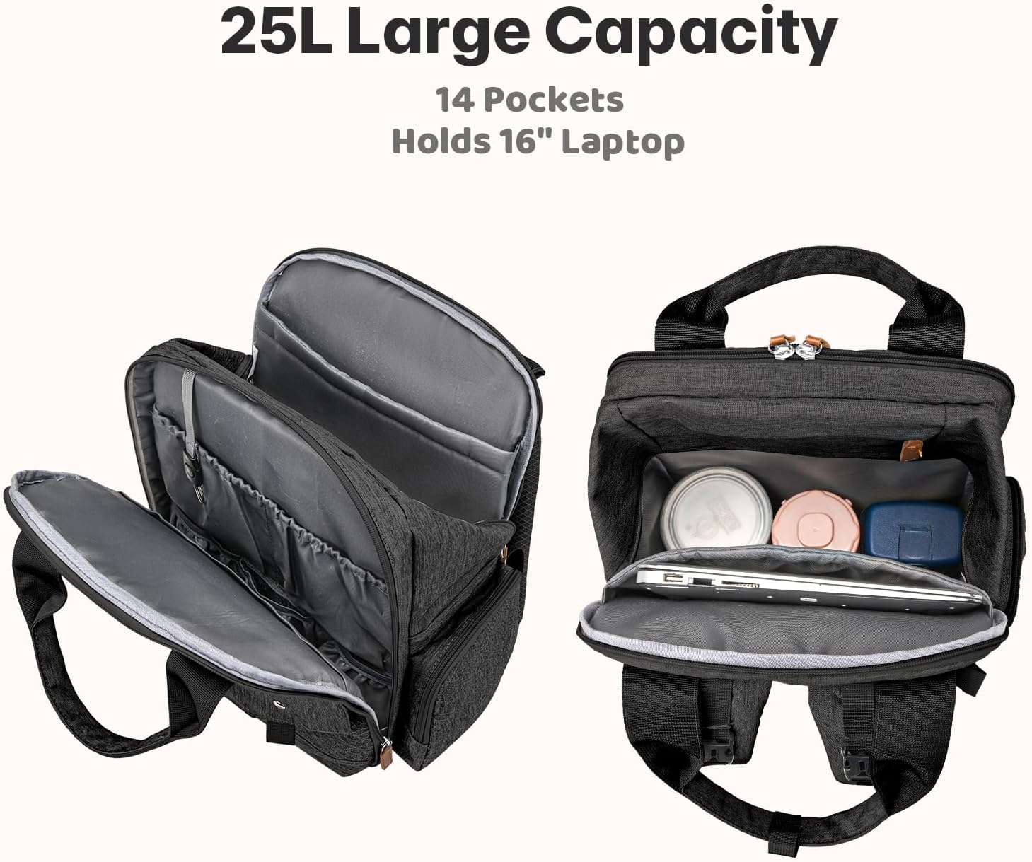 JSTPRO Diaper Bag Backpack - Large Diaper Bag with Portable Changing Pad as Baby Shower Gifts, Lightweight Waterproof Unisex Travel Baby Bag with 4 Insulated Pockets and Stroller Buckles, Black