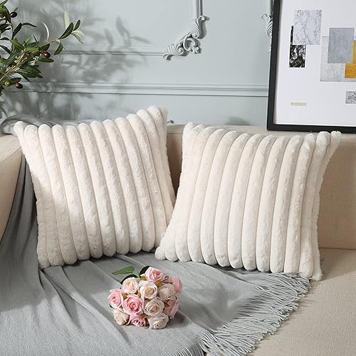 Miniatura 2 de Soleebee Juego de 2 fundas de cojín, terciopelo suave, acogedoras, pelo sintético de conejo, sofá, cama, silla, decorativa para el hogar, 22 x 22