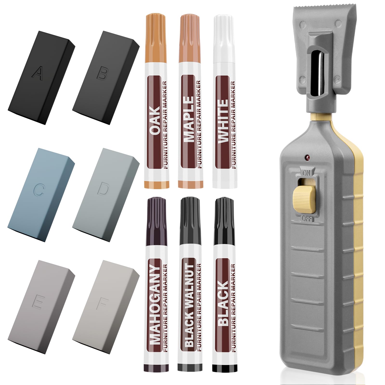 6 Colors Vinyl Floor Wax with Wood Furniture Touch Up Marker，Laminate Floor Repair Kit Professional Restore Any Scratches, Stains, Cracks, Hole for Floor, Door, Cabinet