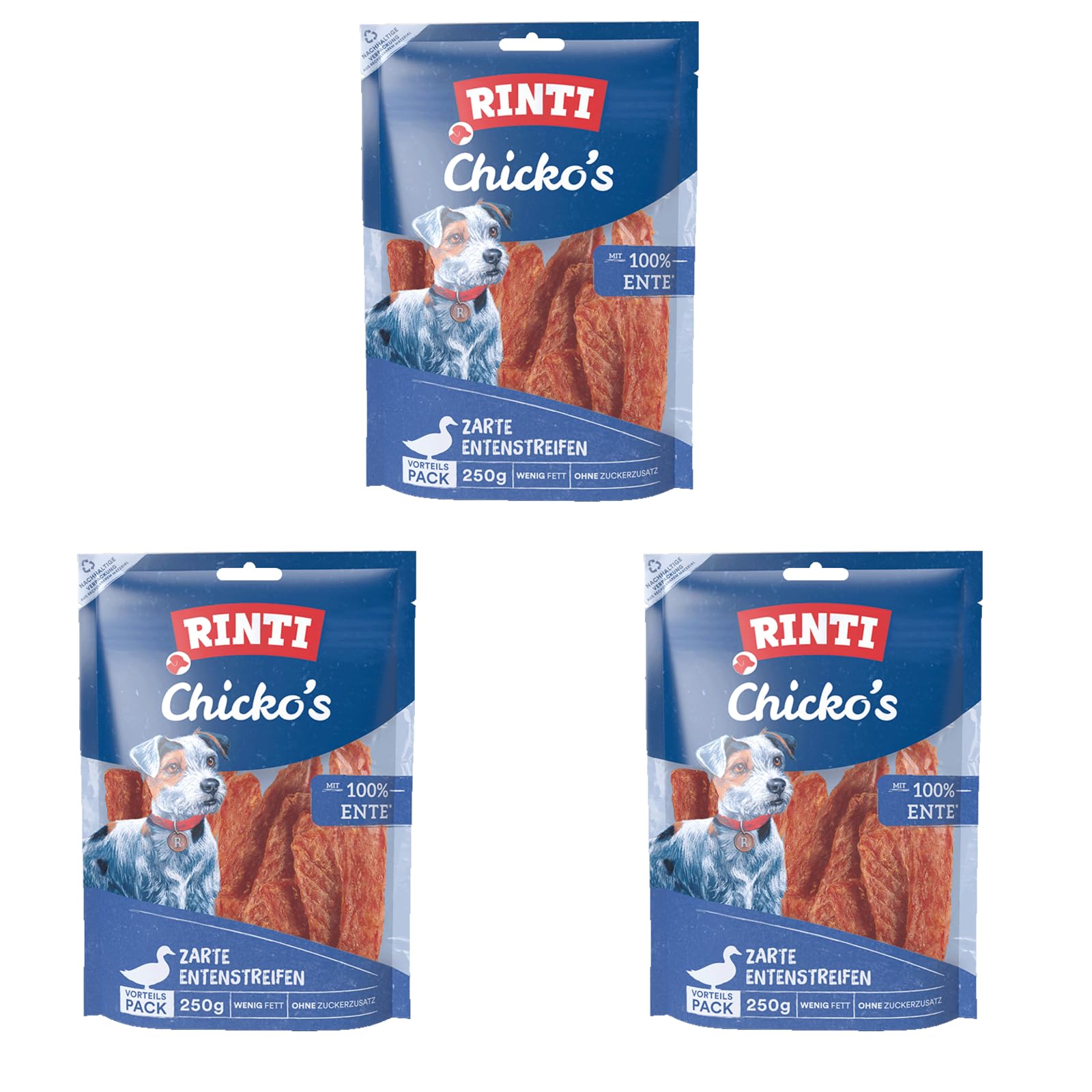 Rinti Snack per cani Extra Chicko Anatra 250 g, confezione da 3 (3 x 250 g)