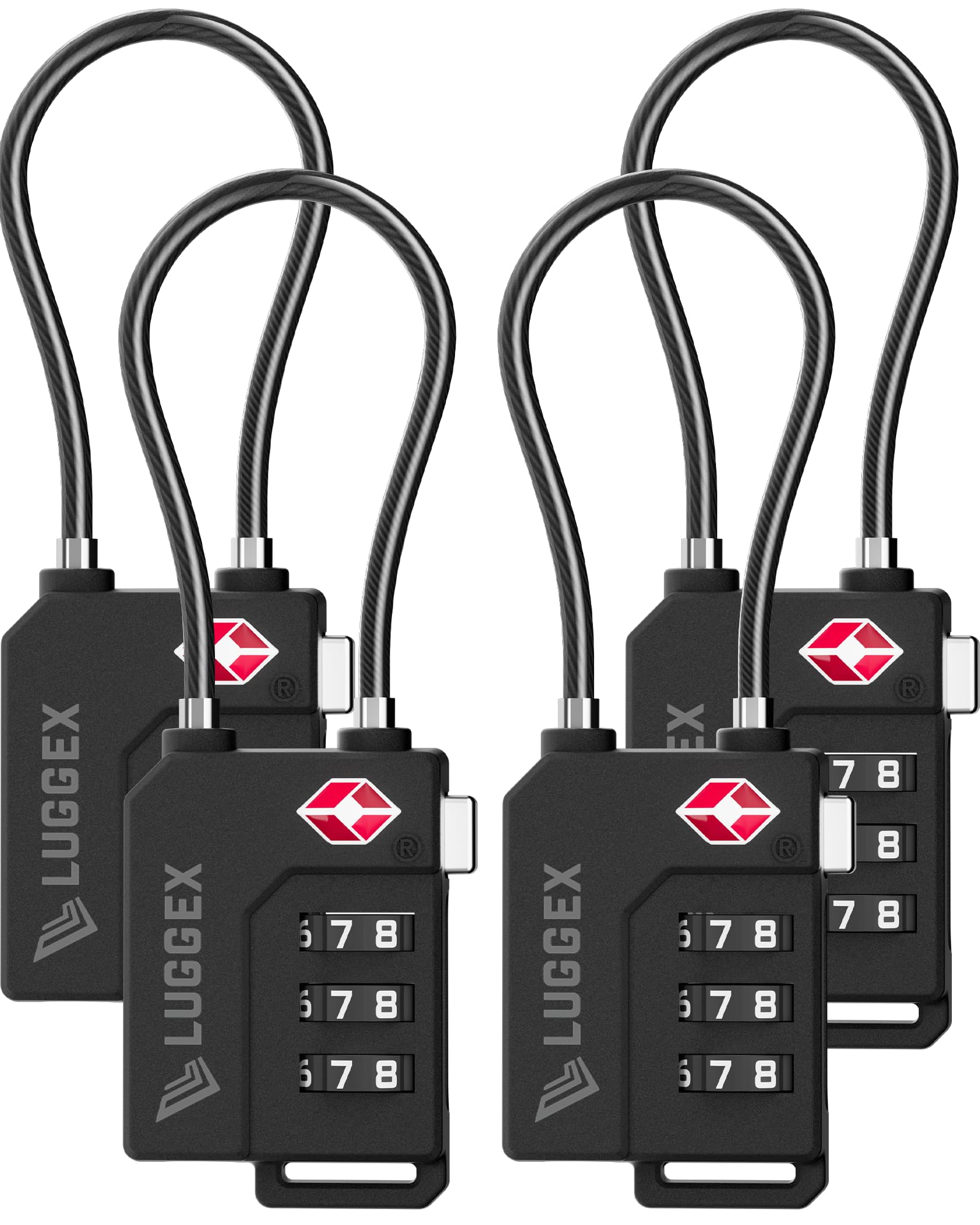 LUGGEX TSA Locks for Luggage, Suitcase Locks TSA Approved, Luggage Locks, Ease of Use & Durable(Black,4 Pack)