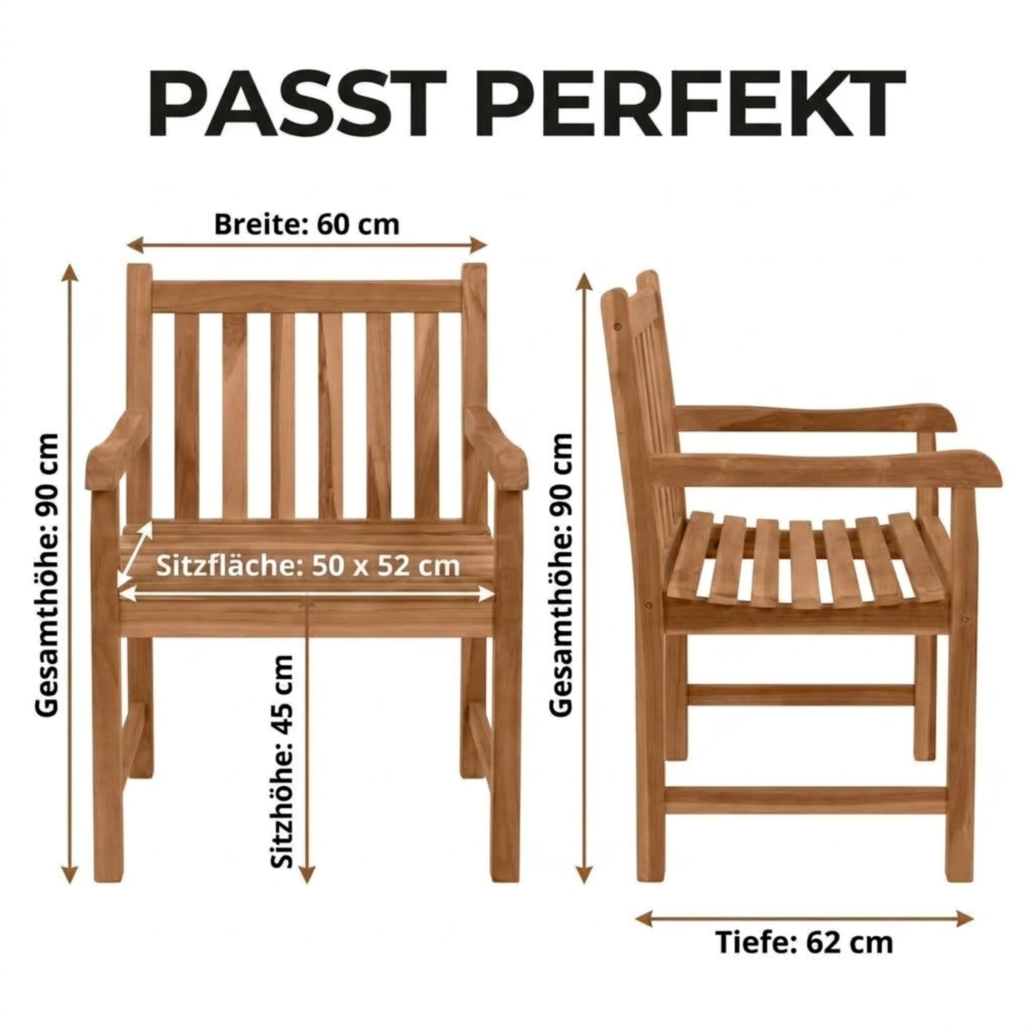 SAM Premium Gartensessel Caracas, Gartenstuhl Teakholz massiv lackiert, Niedriglehner mit Armlehnen bis 150 kg, wetterfest für Garten Terrasse Balkon Wintergarten Outdoor, Unikat