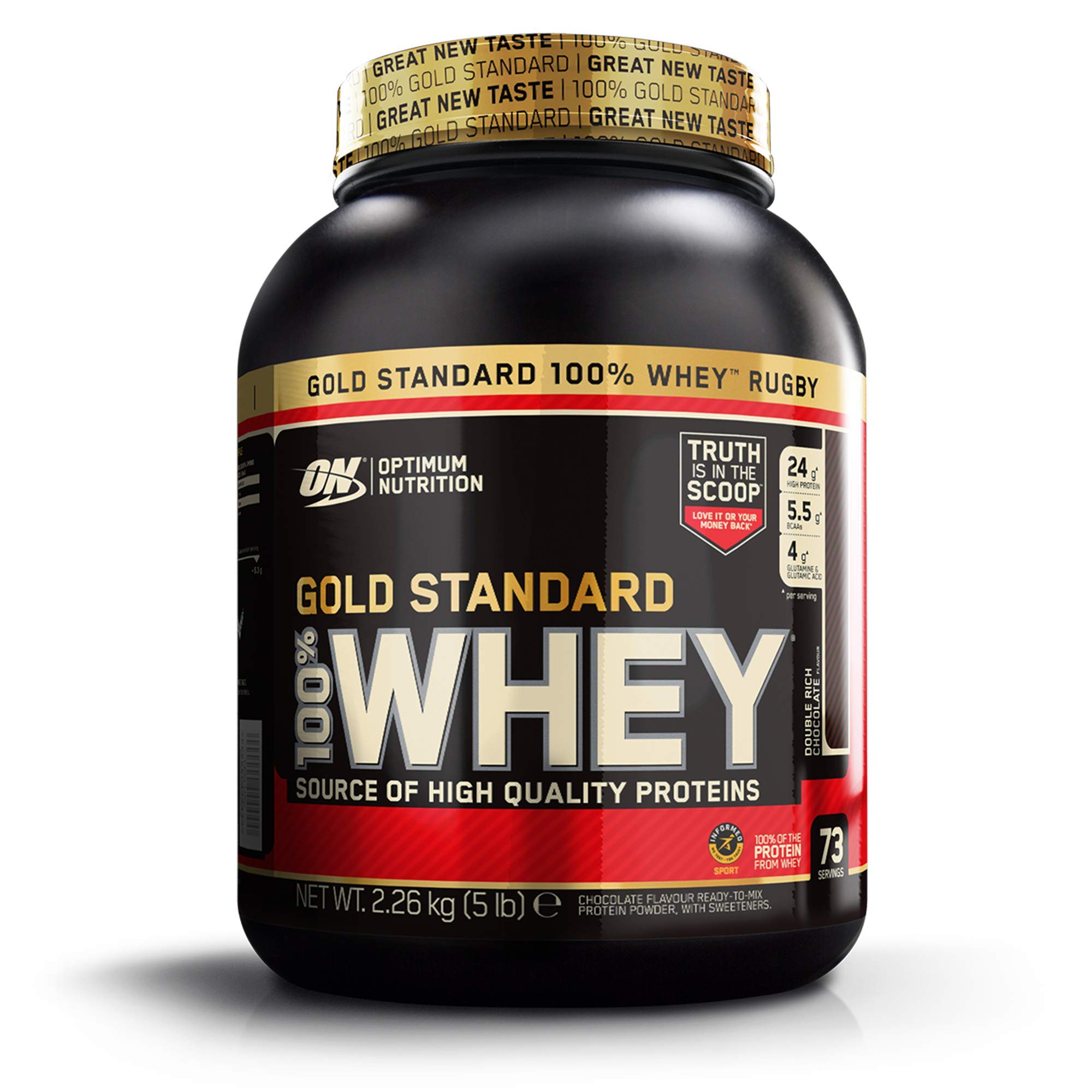 Optimum Nutrition Gold Standard Whey Muscle Building and Recovery Protein Powder with Glutamine and Amino Acids, Double Rich Chocolate, 74 Servings, 2.27 kg, Packaging May Vary