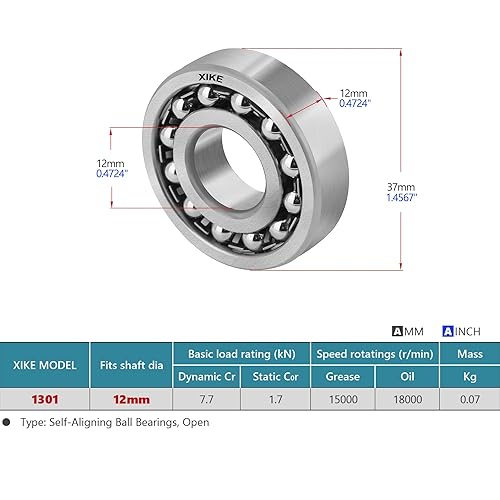 Miniatura 86 de XIKE 1 Pcs 108 Self-Aligning Ball Bearings 8x22x7mm, Open and Chrome Steel Fits DIY/Fans/Industrial/Agriculture/Pulp/Paper/Beverage/Textile