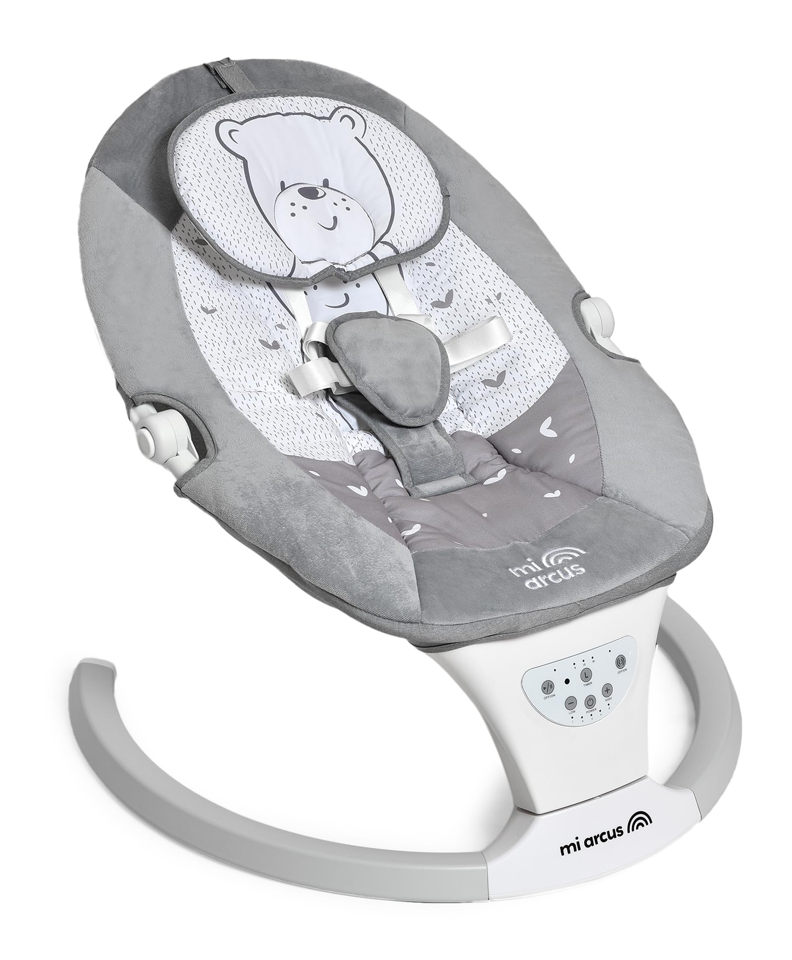 Mi ArcusMi Arcus Electric Rocker Baby Swing Cradle with Remote, 5 Speed Modes, Safety Belt, Soothing Vibrations & Music – Grey (for 0-6 Months)