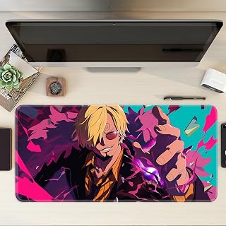 JIGARI Anime Theme Printed XL Extended Stich Edge Mousead | Smooth Surface Gaming Mousepad with Anti-Slip Rubber Base | 3mm Thick - 11 x 23 Inch (Sanji (P115))