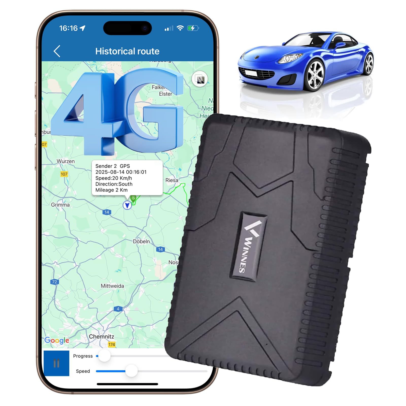 Winnes Traceur GPS Voiture 4G TK915 GPS Tracker Suivi en Temps Réel sans Limitation de Distance Localisateur GPS Antivol avec Batterie Rechargeable 7800mah pour Voiture/Automobile/Bateau/Camping Car
