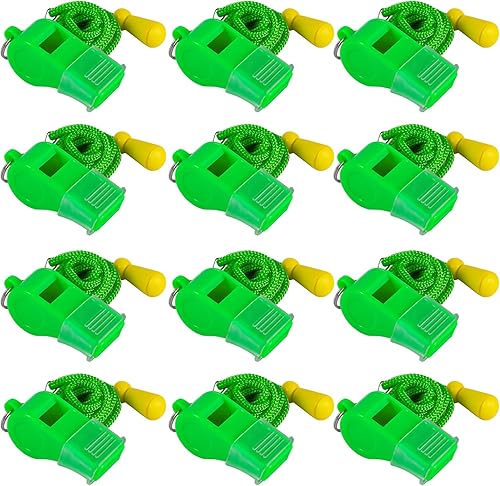 Paquete de 12 silbatos deportivos con cordón para entrenadores, árbitros y oficiales, sonido fuerte y nítido