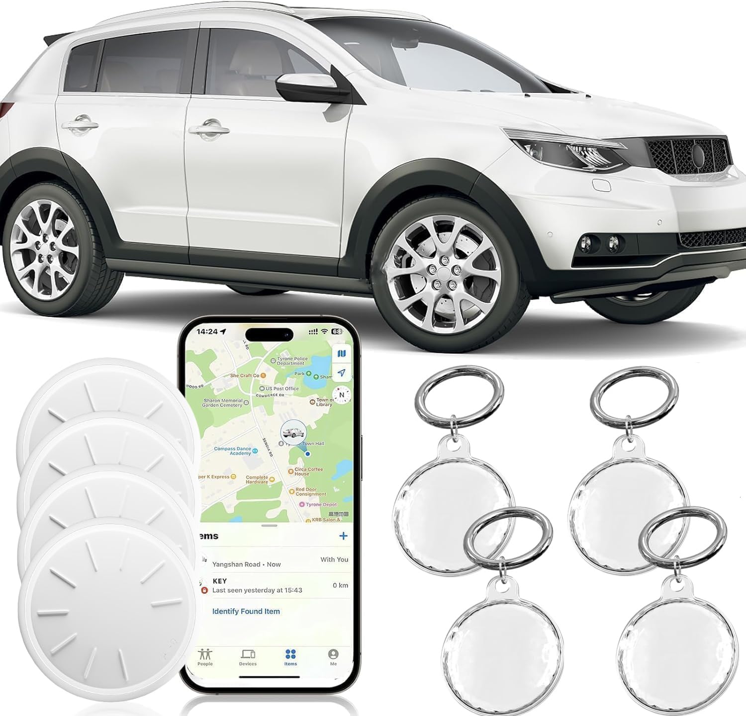 Tracker Device for Vehicles,Mini Hidden Car Tracker with Waterproof Case and Keychains,No Monthly Fee Real Time Car GPS Tracker Works with Apple Find My (iOS Only) (Waterproof（White,4PCS）)-image-31
