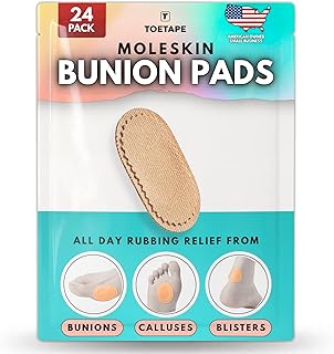 Bunion Pads (24 Pack) - Adhesive Moleskin Blister Prevention Pads - Mole Skin Tape Stickers for Bunions Feet Heel Shoes Padding - Water Resistant All-Day Bunion Relief from Painful Rubbing