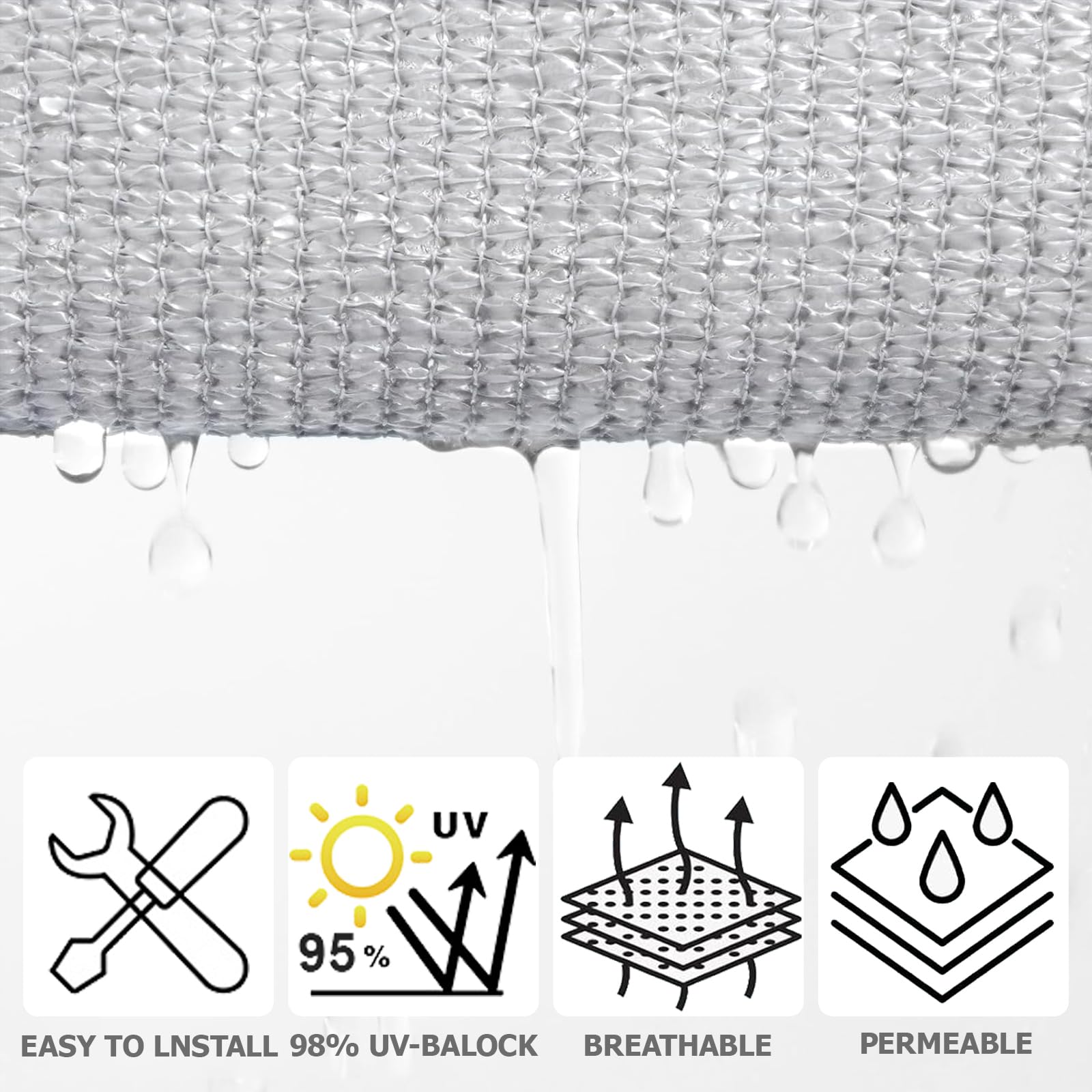Voile d'ombrage triangulaire en polyéthylène haute densité anti-UV, pour balcon, terrasse, jardin avec corde - 5 x 5 x 5 m - Gris