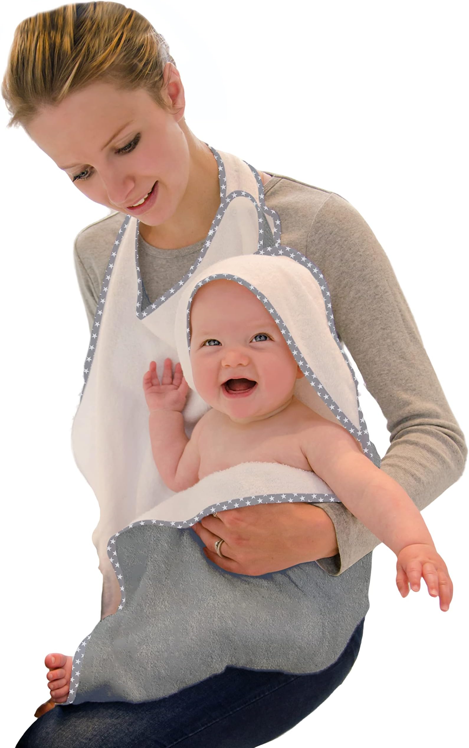 Cuddledry Hands Free Baby Bath Towel | Luxuriously Soft Bamboo & Cotton Hooded Baby Towel | Apron Towel for Safe Babies Bathtime | Perfect Newborn Gift | Grey