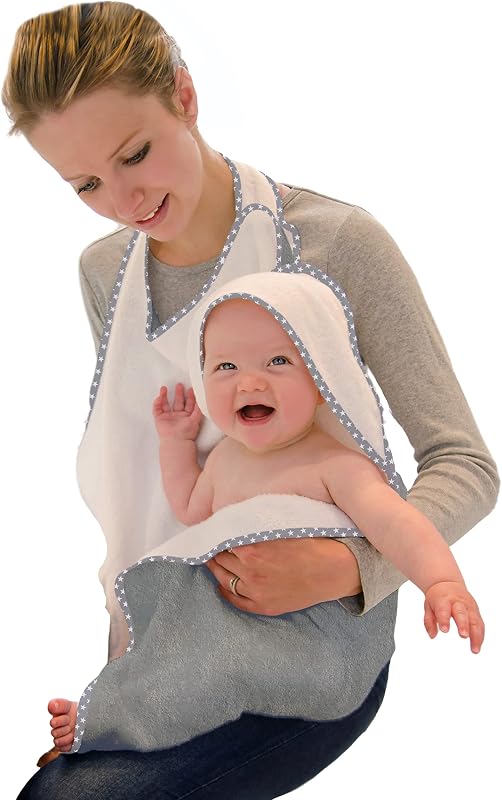 Hands Free Baby Bath Towel | Luxuriously Soft Cotton & Viscose Derived from Bamboo Hooded Baby Towel | Apron Towel for Safe Babies Bathtime | Perfect Newborn Gift | Gray