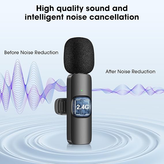 HMKCH Wireless Lavalier Microphone for iPhone - iPad, Android Phone,Computer, Mini Lapel Mic with Noise Reduction and crystal sound for Video Recording, Vlogging, TikTok, YouTube