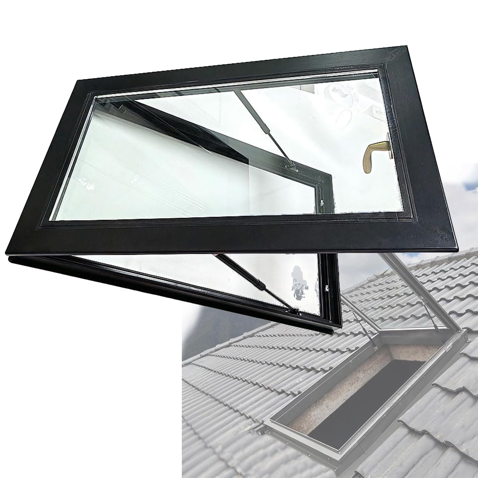 Kwadratowe/prostokątne okno świetlika, ręczna wentylacja, stop aluminium + podwójne oszklenie dł. 50 x szer. 70 cm (50 x 70 cm) - idealne na strychy i przestrzenie dachowe zwiększają naturalne światło