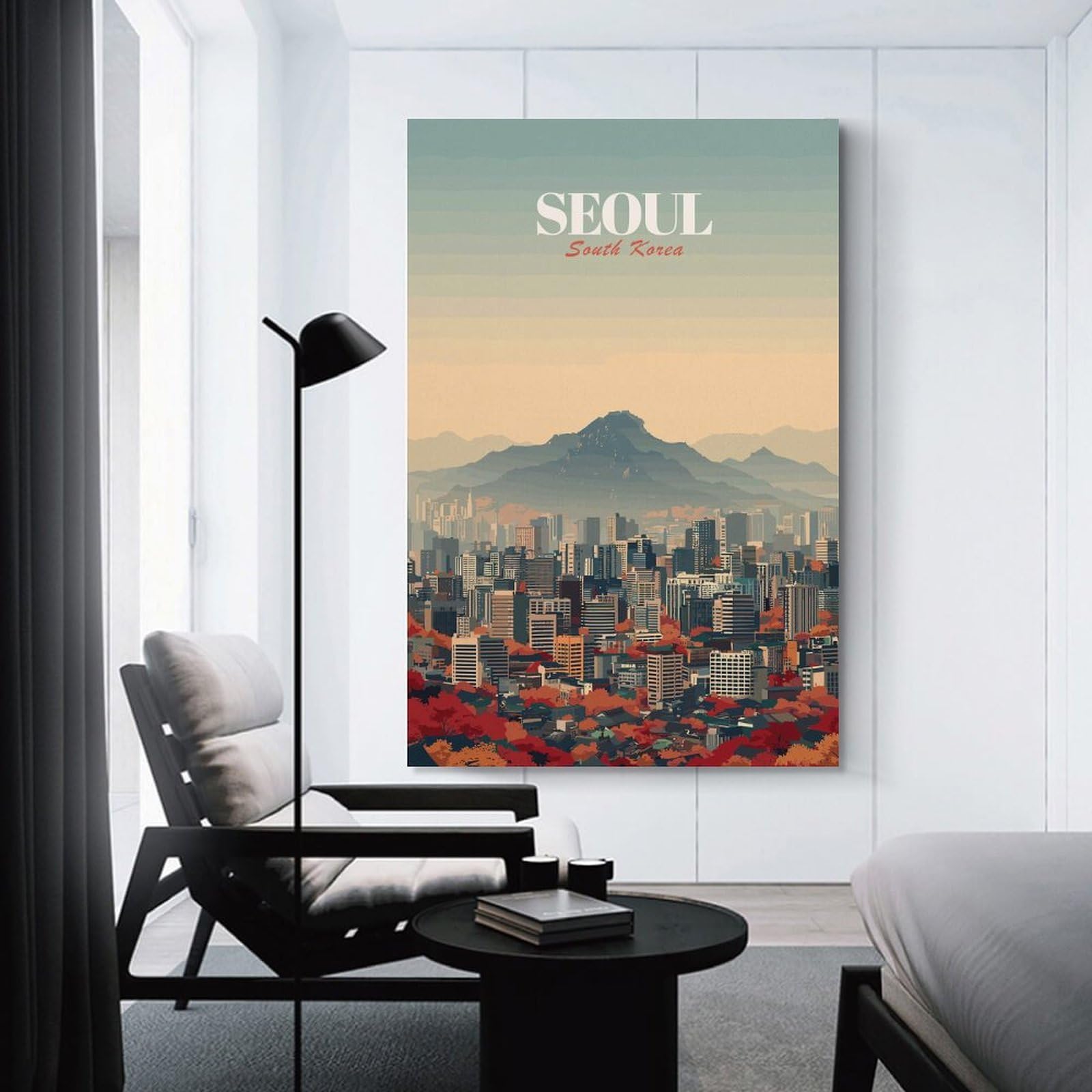 Junmoney Seoul South Korea Cityscape Decorative Wall Artwork 12x18inch(30x45cm), for Living Room, Bedroom, Office Or Hallway, Decorative Artwork with Broad Appeal