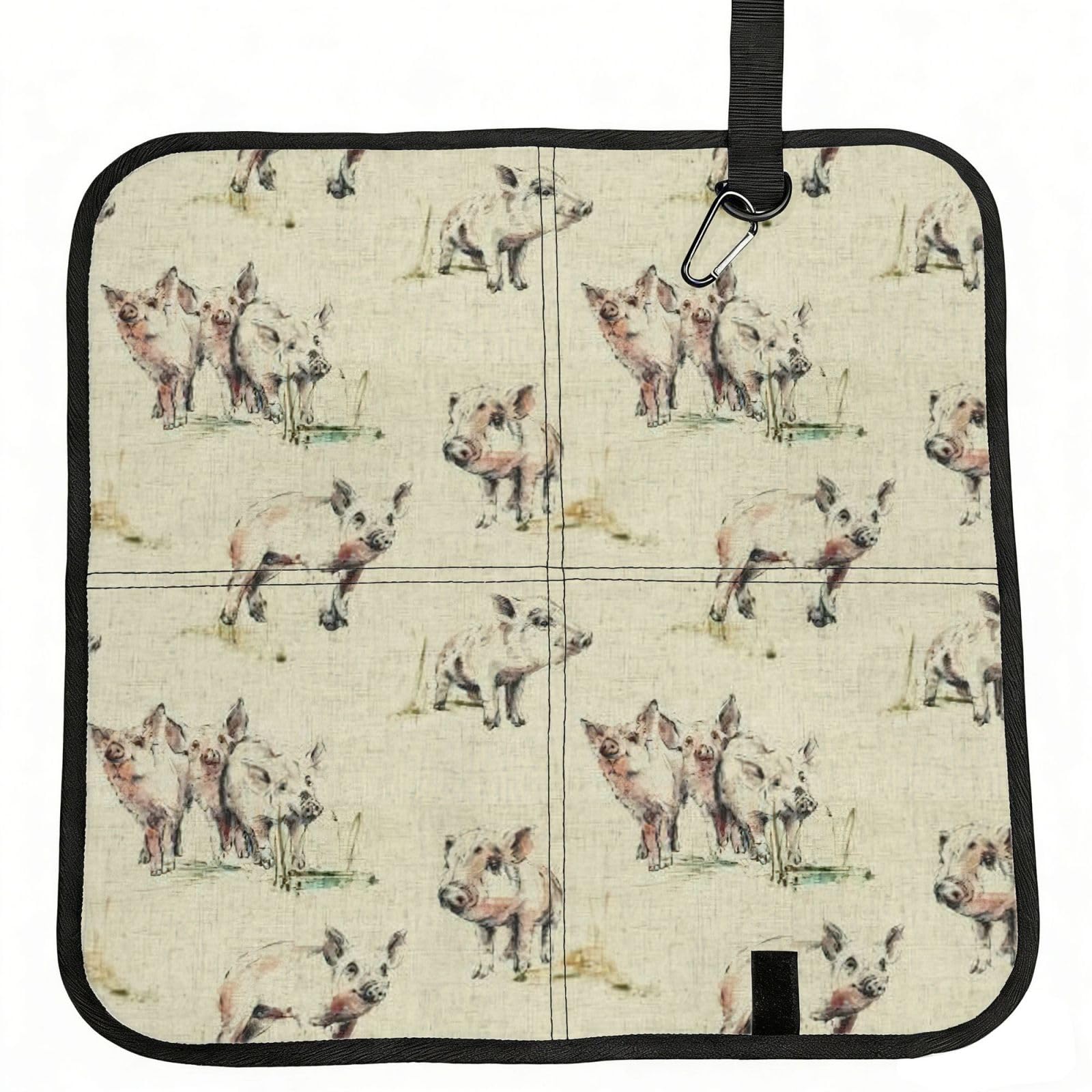 SDEGTHO Pig Background Printed Foldable Seat Pad with Closure, Lightweight Cushion for Airplane Travel Camping