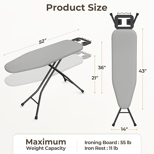Miniatura 2 de Yaheetech Tabla de planchar plegable, tabla de hierro resistente con 9 alturas ajustables, cubierta de 4 capas y soporte de hierro de seguridad,
