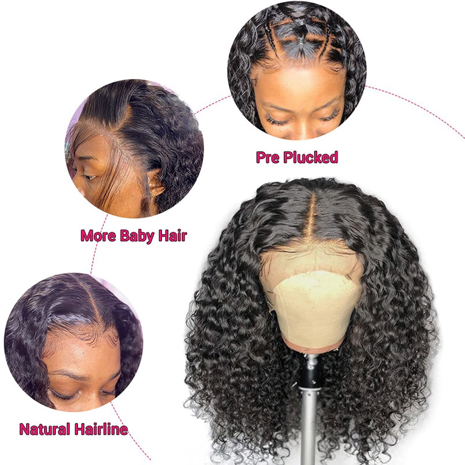 Ali Grace Pre Plucked Bleached Knots Lace Closure Bob Wig 150% Density 13x4 Straight Wigs Human Hair for Black Women 9A Remy Human Hair Wigs with Baby Hair (KinkyBob12inch)