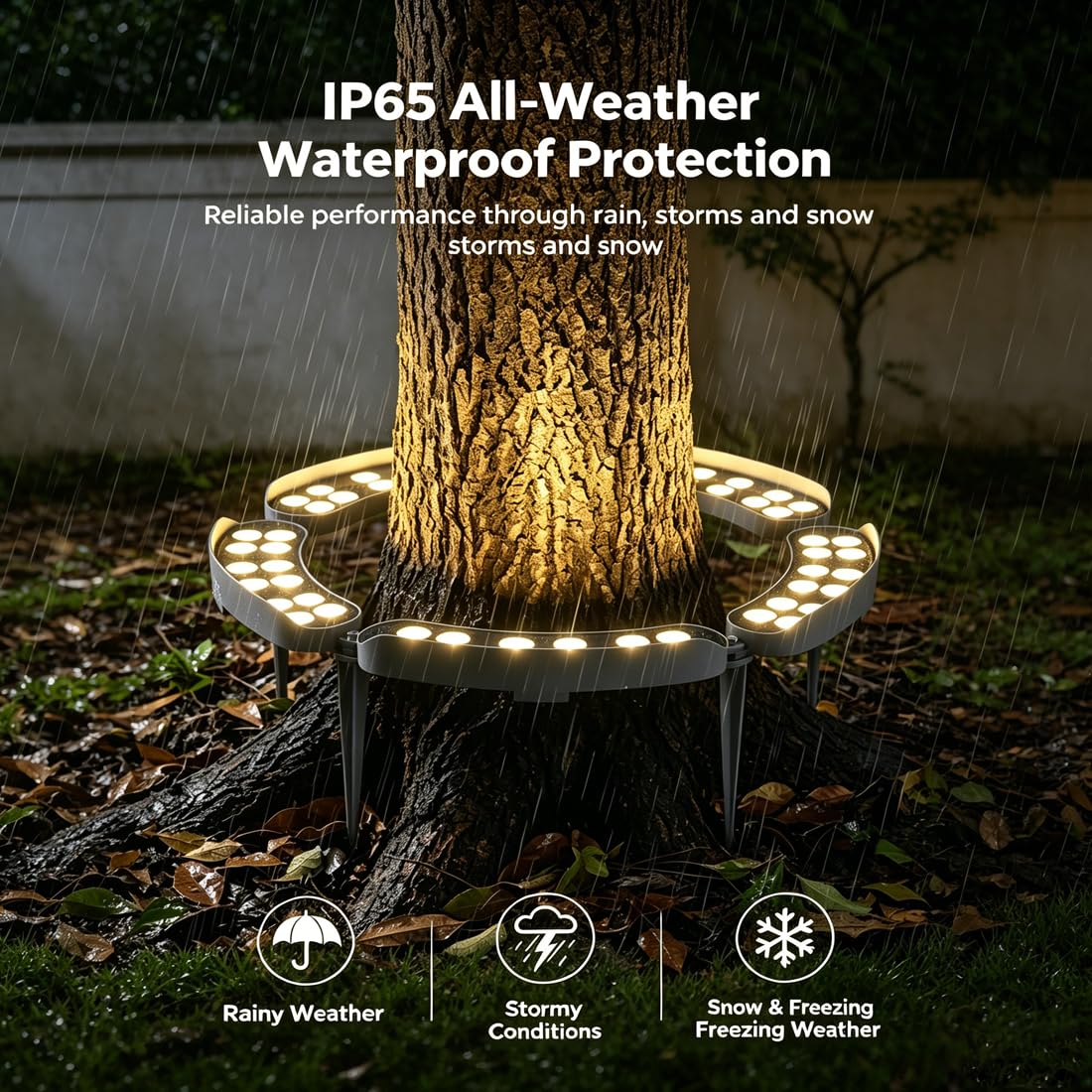 Solar LED Baum-Ringbeleuchtung, IP65 wasserfeste RGB & Warmweiß Landschaftsbeleuchtung für Außen, flexible Baumlampen Dekoration für Garten, Hof & Baumwurzeln (White Light,5pcs 60w)