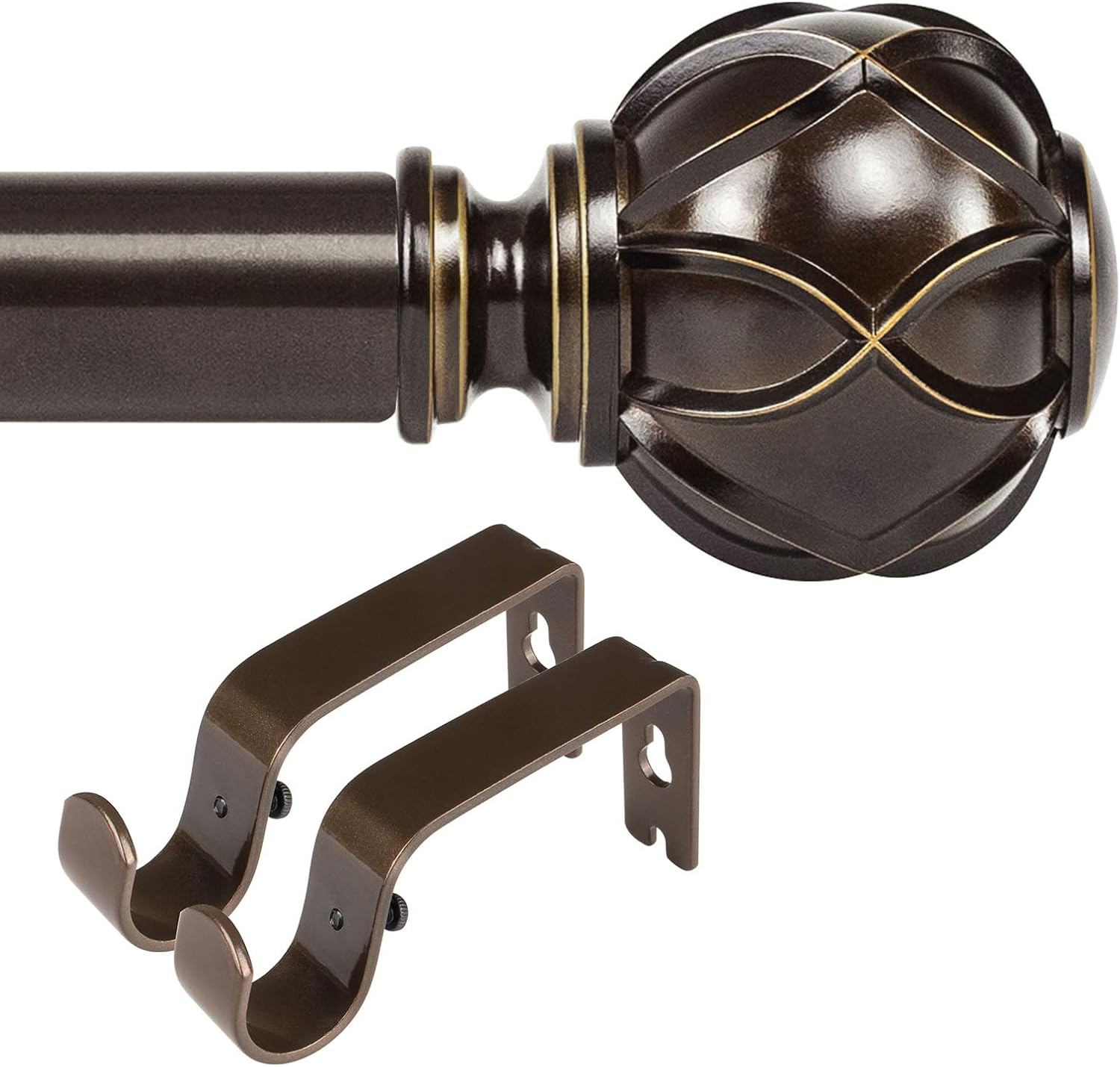 KAMANINA Bundle of 32-86 Inches (2.6-7.1 Feet) Heavy Duty Curtain Rod and Matched Brackets, with Netted Texture Finials, Bronze
