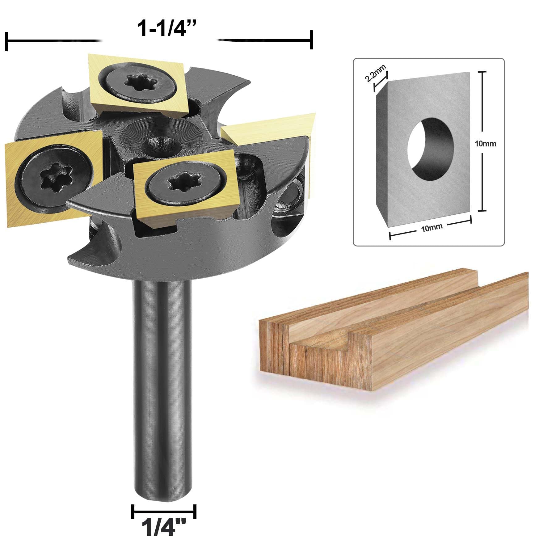 SpeTool Carbide Insert Surfacing Router Bit Spoilboard Planing 1-1/4 inch Cutting Diamter Slab Flattening for Woodworking with ATS Coating
