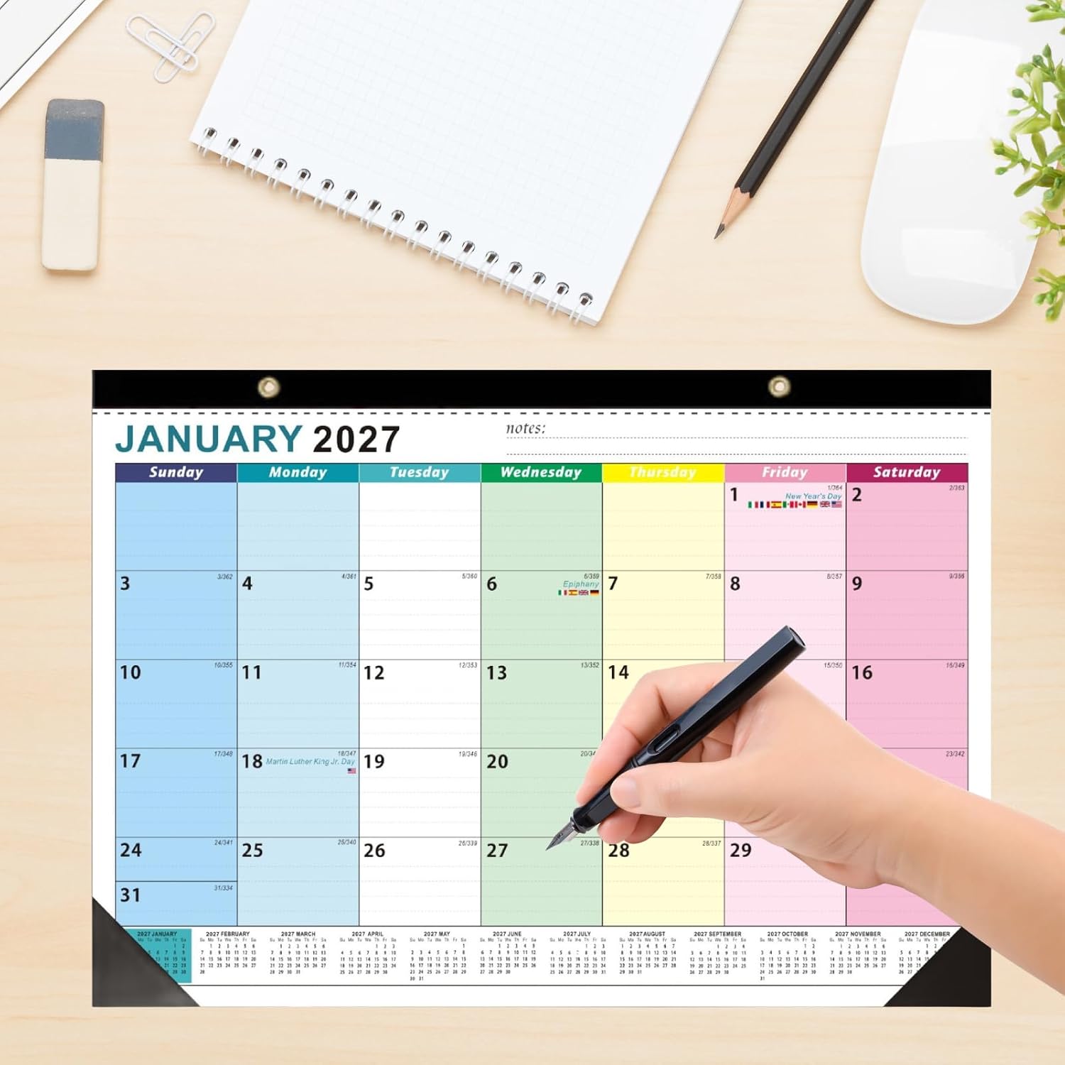 ‼️colors may vary‼️Desk Calendar 2027 18 Months Desktop Calendar 12'' X 17'' | Dated from JAN 2027 - JUN 2028 Large Monthly Wall Calendars with Hanging Hole and Corner Protector for Office School Home
