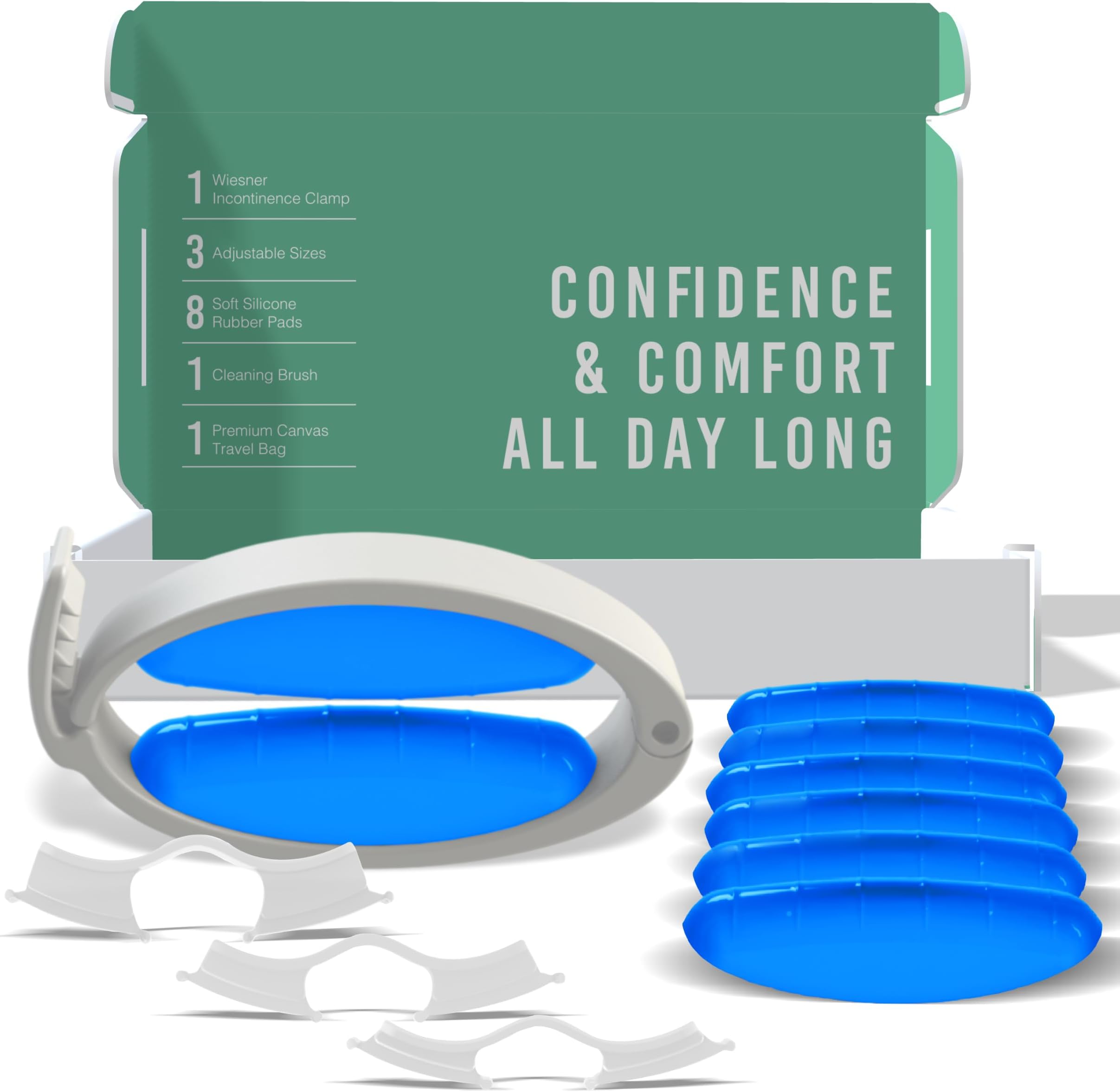 Wiesner Incontinence Clamp Value Pack Kit = Wiesner Clamp + Replacement Pads - Wiesner Male Incontinence Clamp - 3 Adjustable Sizes - Comfort & Confidence All Day Long - Best Penile Clamp!