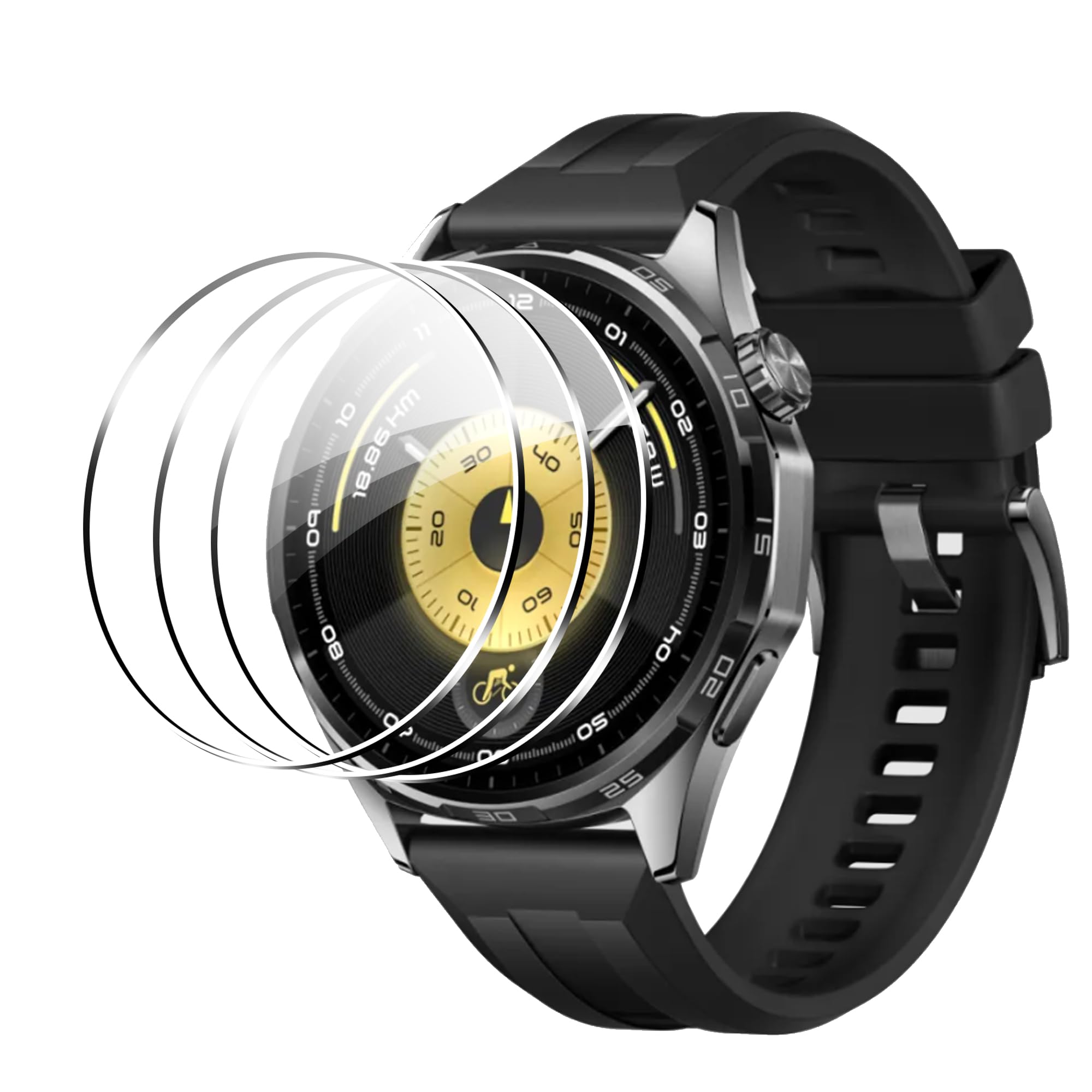 3 Pack Cristal Templado para Huawei watch GT 6 46mm Protector de Pantalla con marco de posición, HD Vidrio Templado [ Anti-arañazo] [ Sin Burbujas] fácil instalación