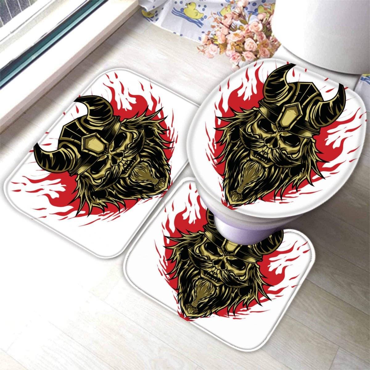Genérico Alfombra de baño, alfombras de baño Negras escandinavas, Alfombra de baño de Lujo de Microfibra, Juego de alfombras absorbentes, Alfombrillas de baño vikingas Vintage, Alfombrilla de pedesta