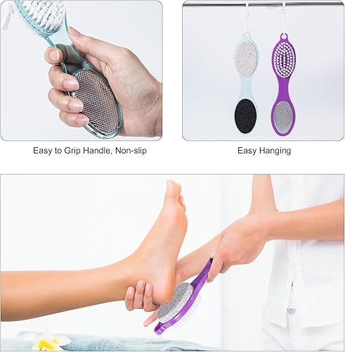 Miniatura 4 de Cepillo de piedra pómez para pies 4 en 1, removedor de callos para pies, raspador de pies y papel de arena, herramientas de pedicura con asa,