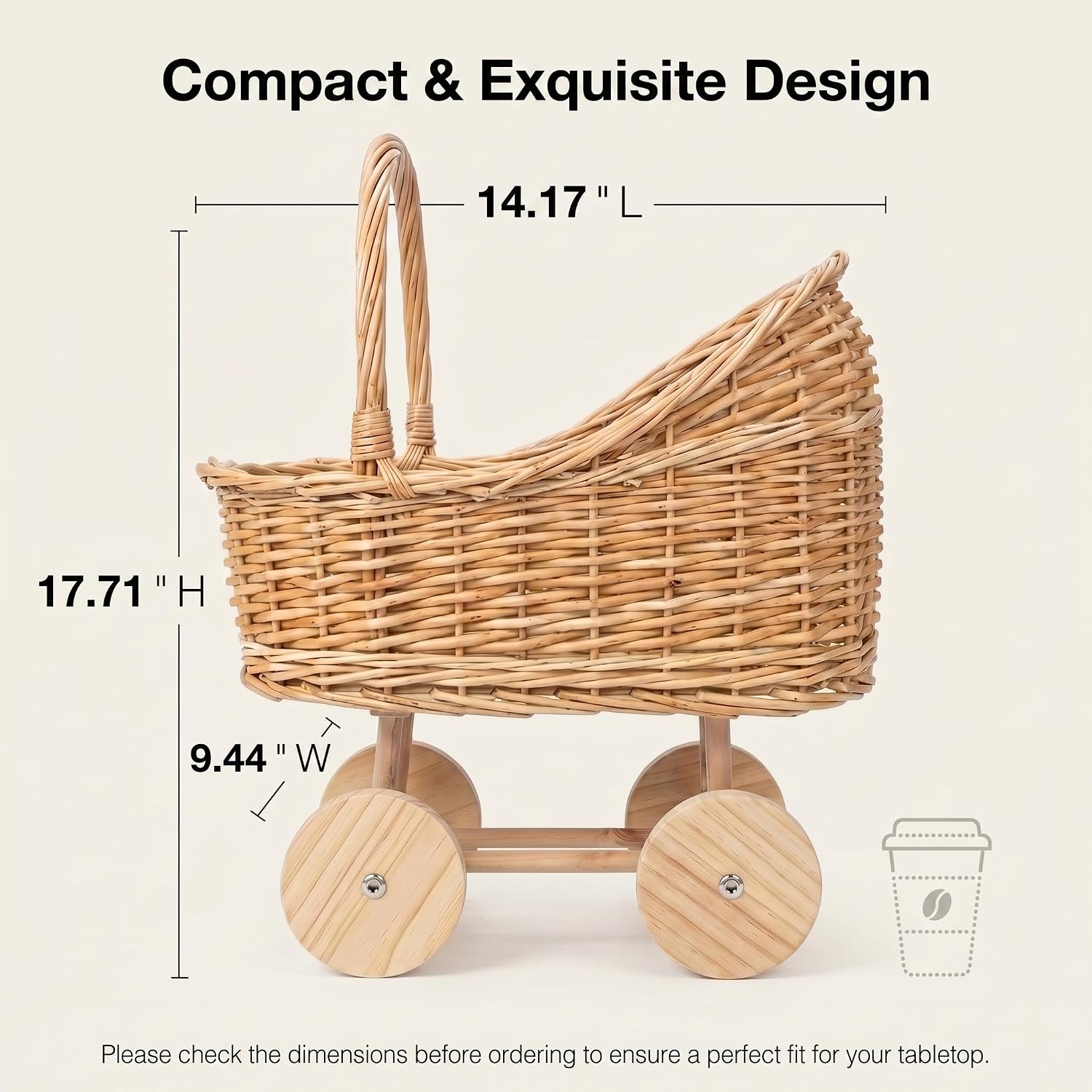 Wicker Carriage,Woven Rattan Stroller Shaped Flower Basket,Natural Willow Branches，Used for Welcoming Infants, Wedding Parties, Home Decor, Floral Decoration(small)