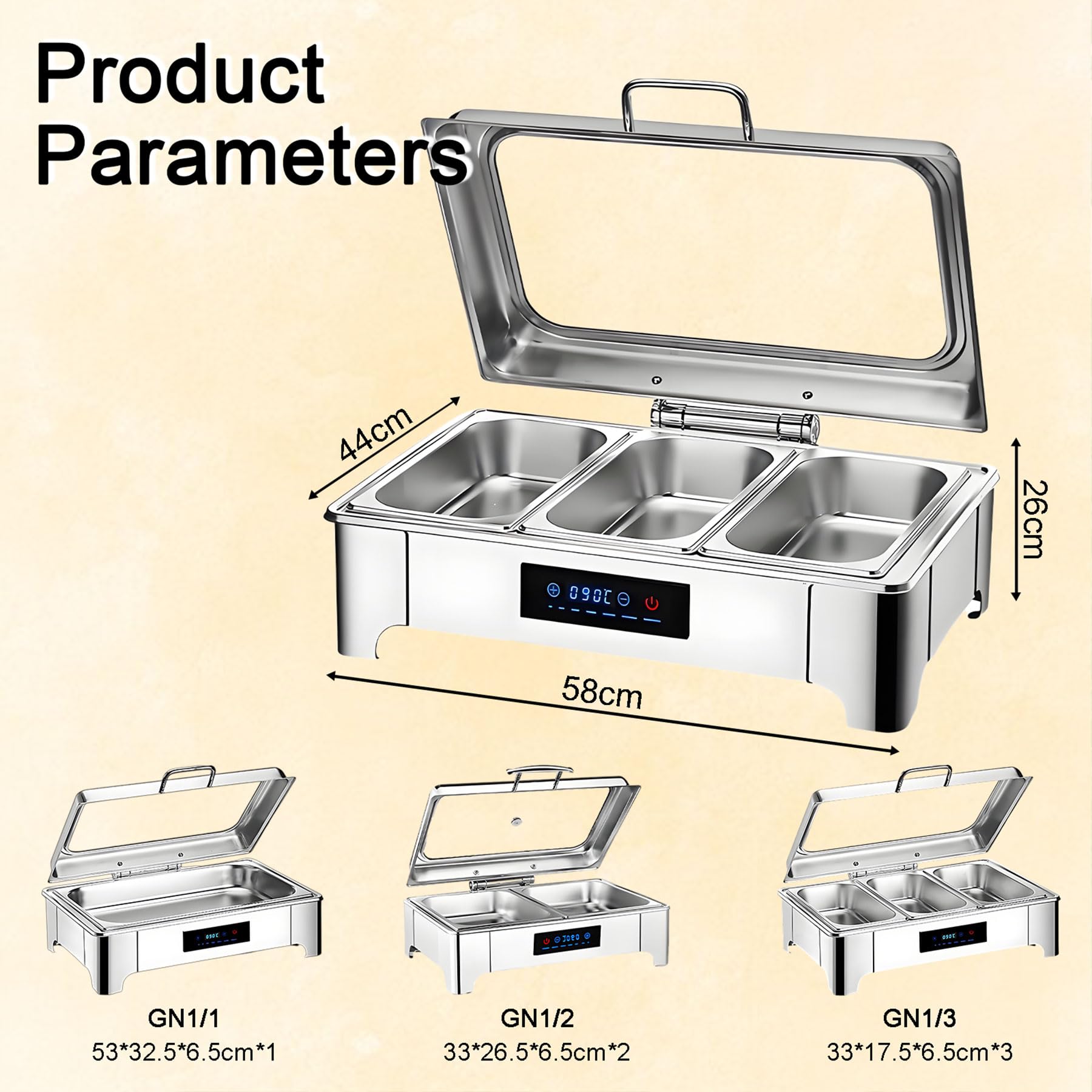 Chafing Dish Electrico, 9L Calentador de Comida Electrico Buffet | Calentador de Buffet Acero Inoxidable con Control Inteligente para Buffet y Fiestas, Temperatura Regulable 0-90℃