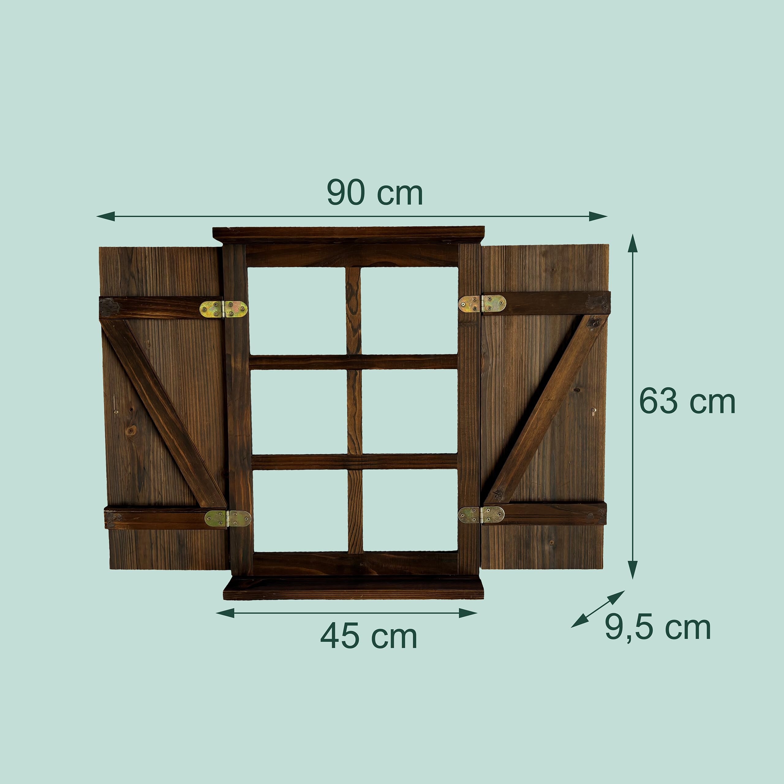 Relaxdays Ventana Decorativa rústica con contraventanas, Madera carbonizada, repisa, 63 x 45 cm, marrón