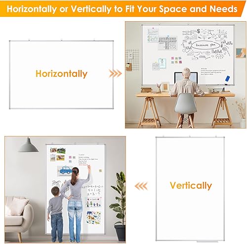 Vista 4 de Maxtek Pizarra Blanca de Borrado en Seco 72 x 48, Pizarra Blanca Magnética de Borrado en Seco para Pared 6' x 4' Montada en Pared Marco de Aluminio