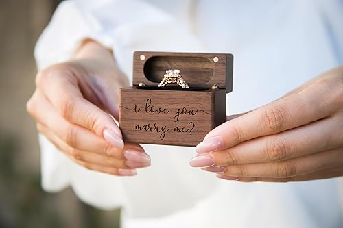 Miniatura 16 de MUUJEE You Are My Universe Engraved Wooden Ring Box, Slim Engagement Proposal Ring Holder, Wedding Ceremony Ring Bearer Box, Fiance Gift Ideas