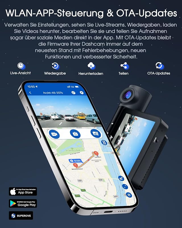 Avylet 5K autós fedélzeti kamera 3 csatornás GPS Wi-Fi 4K+1080P éjszakai látás 512 GB