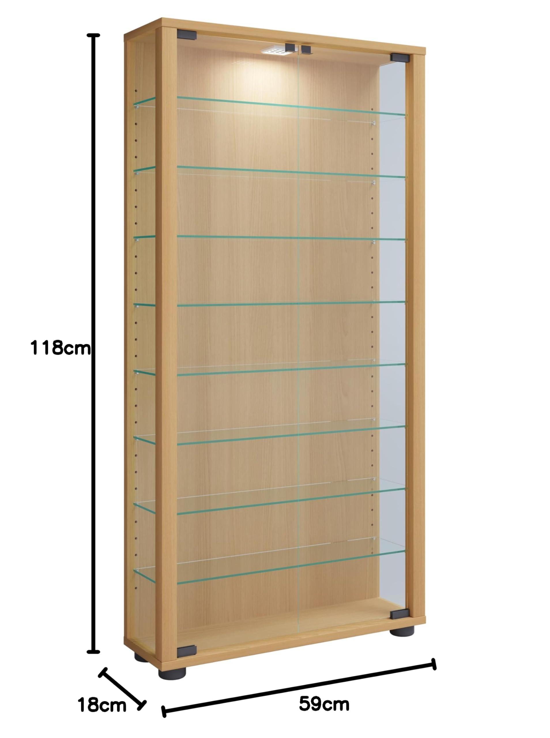 VCM 906122 Lumo Maxi Vitrine Indépendante Bois Beige 118 x 59 x 18 cm