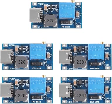 5Pcs Boost Module MT3608 DC-DC Step Up Converter 2A Boost Regulator Voltage Converter Board Type C Power Supply Module Adjustable Voltage Regulator Input 2V-24V to 5V-28V