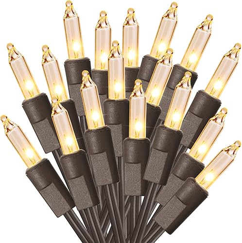 ODEETRONIC Cadena de luces de Navidad transparentes, 21.63 pies, 100 luces incandescentes de alambre marrón, luz de Navidad para exteriores, con