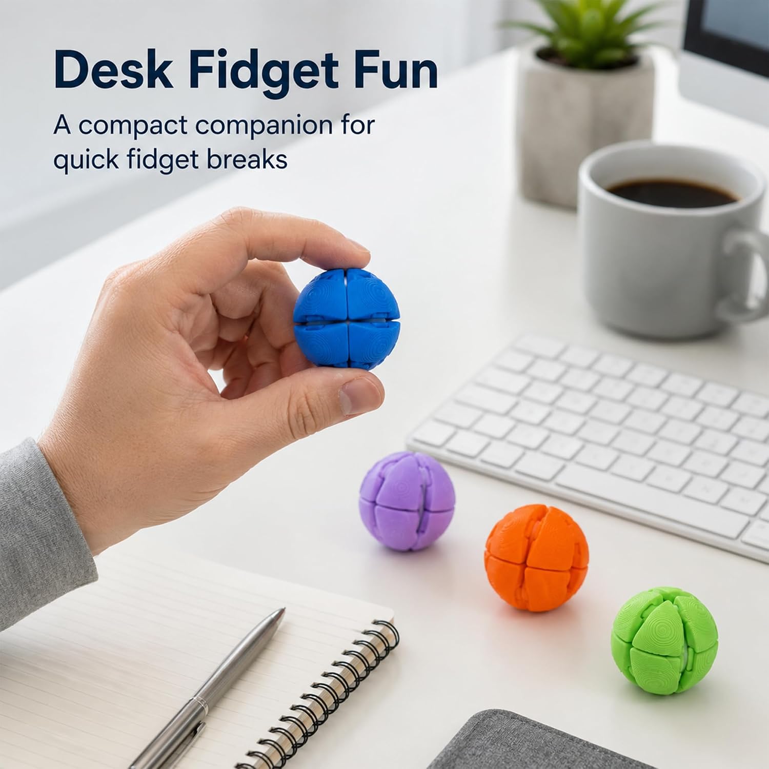 9 Pack 3D Printed Fidget Press Balls, Transforming Press-to-Spin Stress Relief Toys, Mini Sensory Fidget Balls, Colorful Handheld Desk Toys for Adults and Teens, Office Party Favors image 3