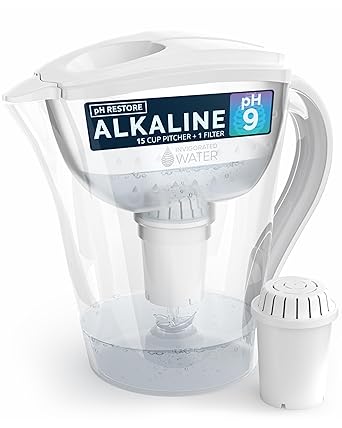 Invigorated Water Filter Pitcher with 1 Alkaline Filter BPA-Free High pH Purifier, 15-Cup Capacity with SmartLight Filter Change Indicator, 96 Gallon Long Filter Life