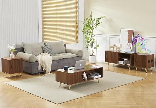 Miniatura 3 de COSVALVE Soporte de TV de 71 pulgadas para TV de 65/75/80 pulgadas con estación de carga y altavoz, combinación gratuita de soportes de TV de nogal,