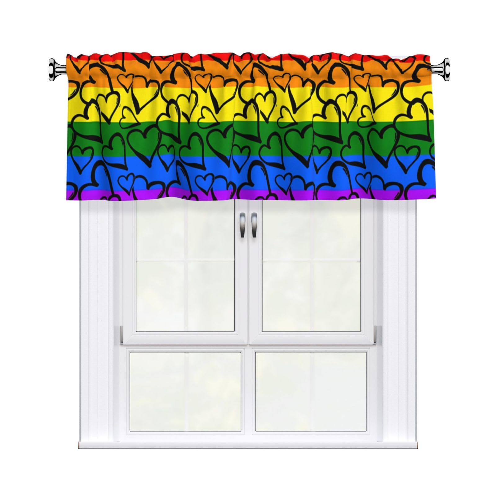 YYHHAOFA Gay Pride Rainbow Pattern Prints Durable Kitchen Window Layer – 54x18 Inch 100% Polyester Valance with Precision Construction