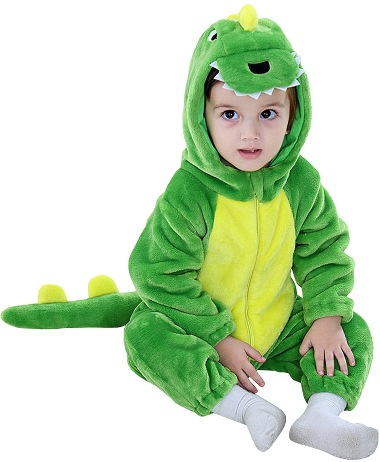 MOMBEBE COSLAND - Disfraz de dinosaurio para bebé, disfraz de Halloween para niños, animal, pijama de mono mameluco (6-12 m)