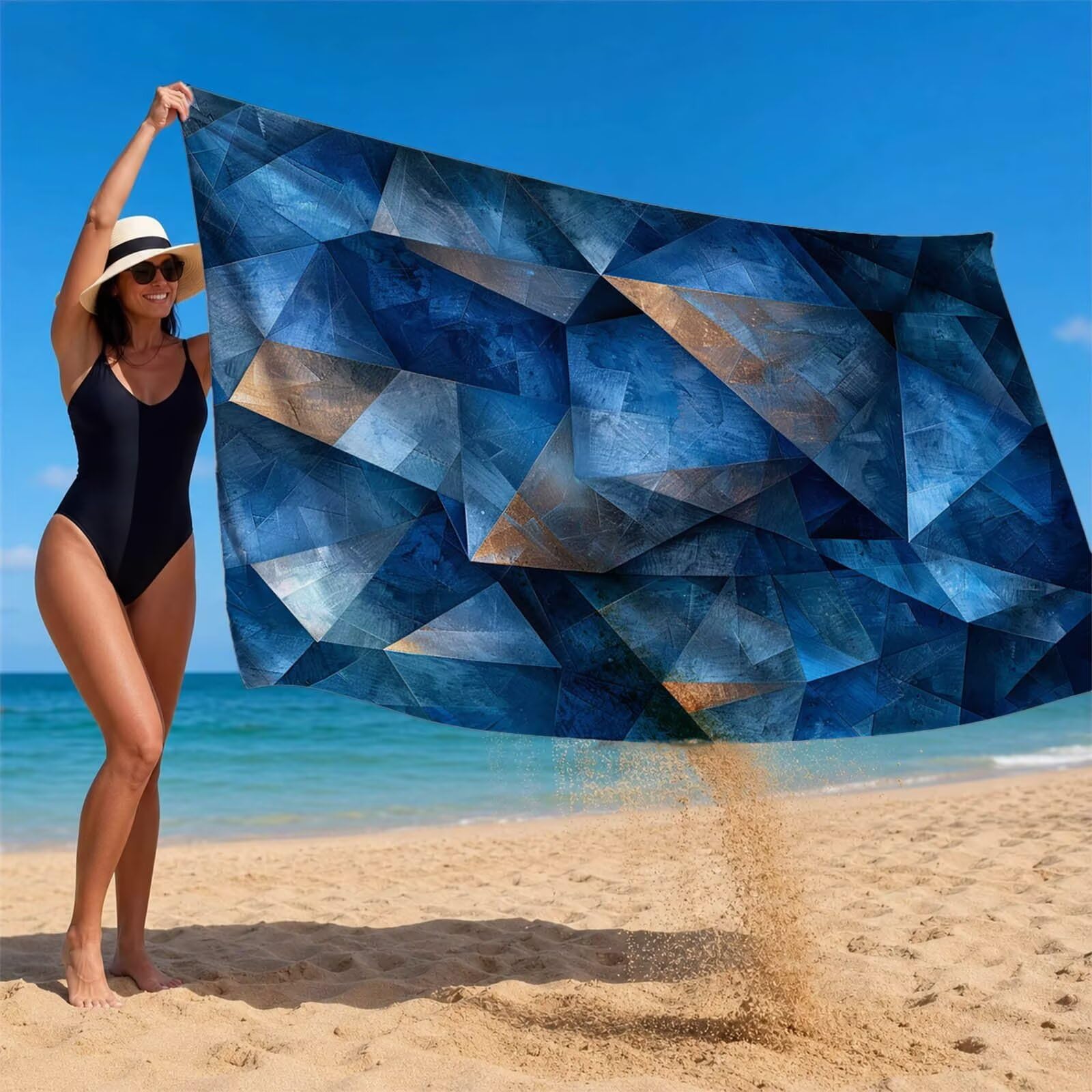 Triángulo Toalla Playa 160x220 Resistente a la Arena Secado rápido Ligero, Toalla Playa Grande 220 x 160cm Suave Cómodo como Gym Yoga Sauna Toallas Baño Grandes Travel Essentials Cuadrado XTLS-3317